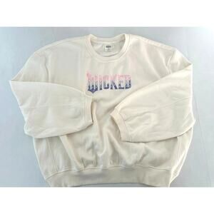 Wicked Movie Promo Pearl Embellished Oversized Crewneck Sweatshirt Cream LG